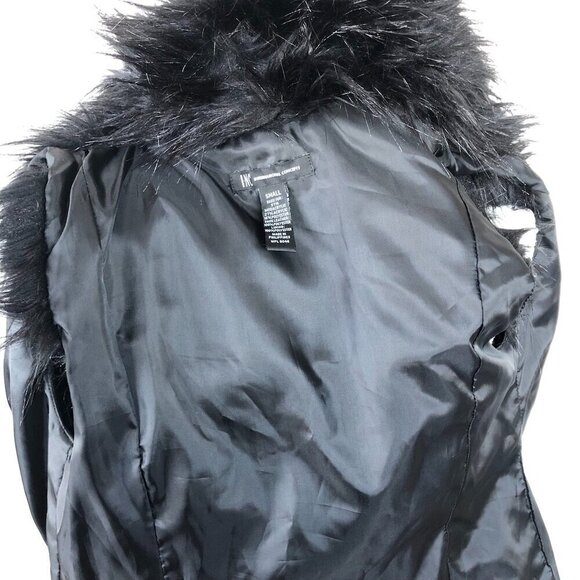 INC International Concepts Black Long Faux Fur Vest & Fabric Back to Layer  S - Picture 14 of 16